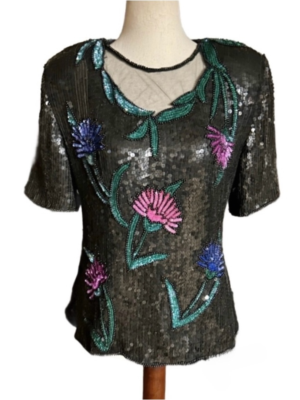 Stenay • Vintage • Silk • Colorful • Medium • Floral • Sequins/ Beaded • Blouse